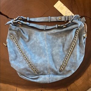 Blue Chain-Accent Women's Hobo Bag/ NWT